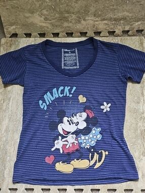 Disney Minnie Mouse Kids' Navy Blue Striped Tee with Graphic
